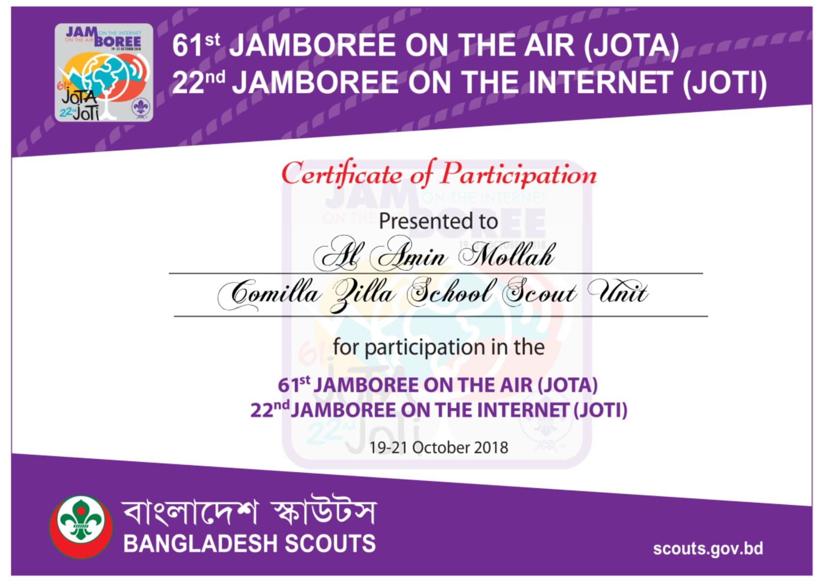 JOTA JOTI Participation